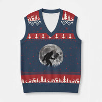 Disc Golf Bigfoot V-Neck Knit Sweater Vest Funny Cool Full Moon & Trees Sasquatch - Wonder Print Shop