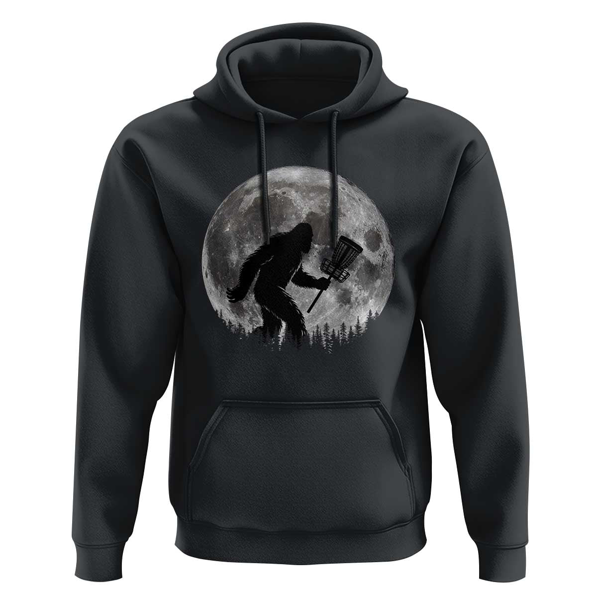 Disc Golf Bigfoot Hoodie Funny Cool Full Moon & Trees Sasquatch - Wonder Print Shop