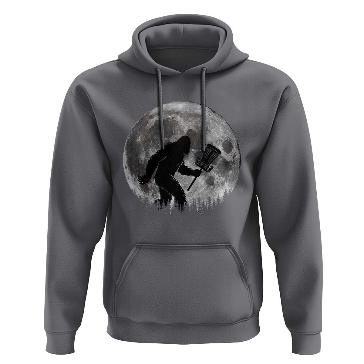 Disc Golf Bigfoot Hoodie Funny Cool Full Moon & Trees Sasquatch - Wonder Print Shop
