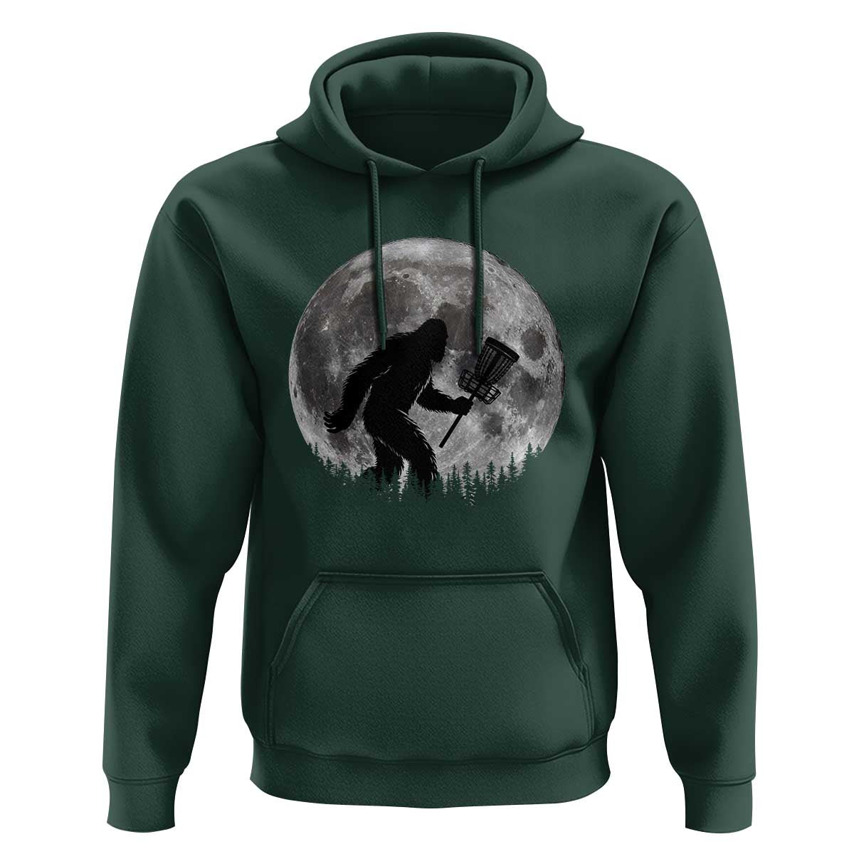 Disc Golf Bigfoot Hoodie Funny Cool Full Moon & Trees Sasquatch - Wonder Print Shop