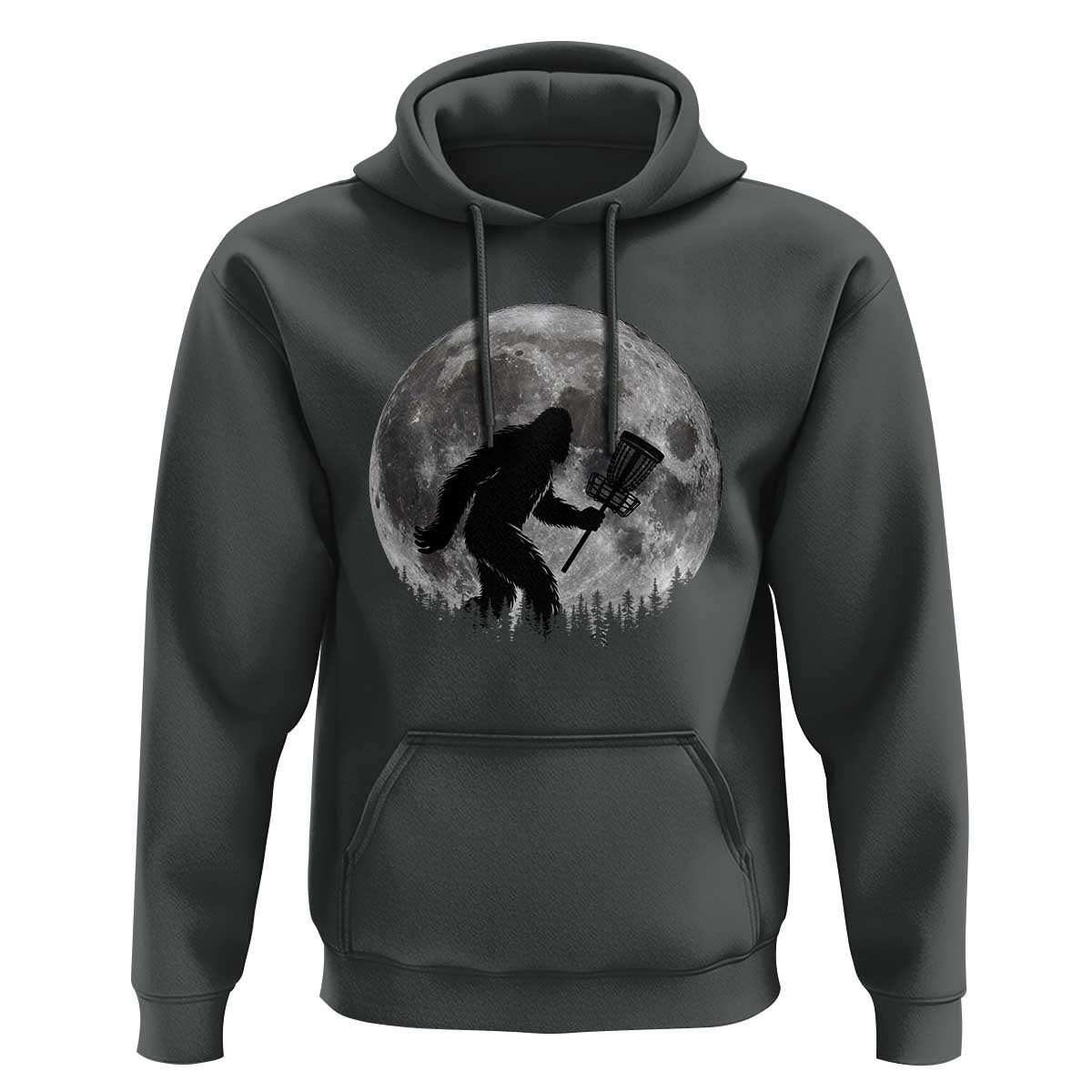 Disc Golf Bigfoot Hoodie Funny Cool Full Moon & Trees Sasquatch - Wonder Print Shop
