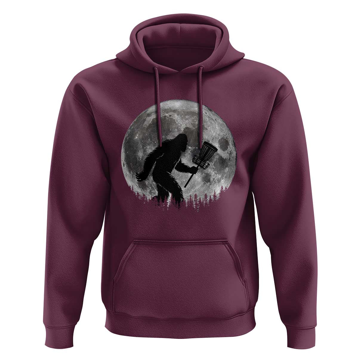 Disc Golf Bigfoot Hoodie Funny Cool Full Moon & Trees Sasquatch - Wonder Print Shop