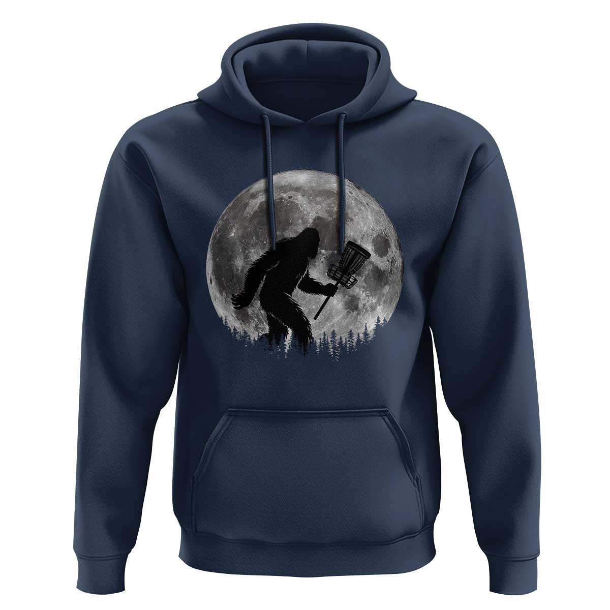 Disc Golf Bigfoot Hoodie Funny Cool Full Moon & Trees Sasquatch - Wonder Print Shop