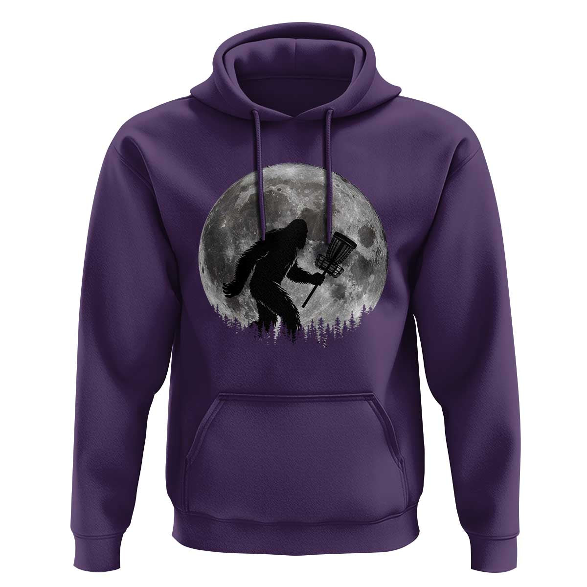 Disc Golf Bigfoot Hoodie Funny Cool Full Moon & Trees Sasquatch - Wonder Print Shop