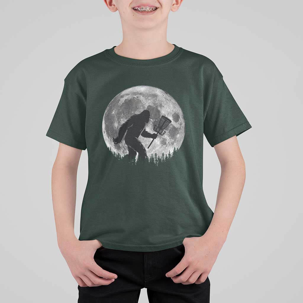 Disc Golf Bigfoot T Shirt For Kid Funny Cool Full Moon & Trees Sasquatch - Wonder Print Shop