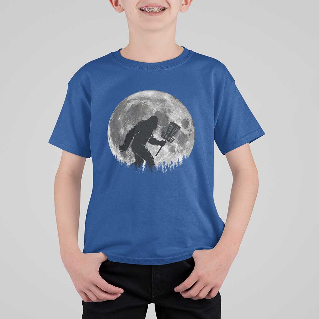 Disc Golf Bigfoot T Shirt For Kid Funny Cool Full Moon & Trees Sasquatch - Wonder Print Shop