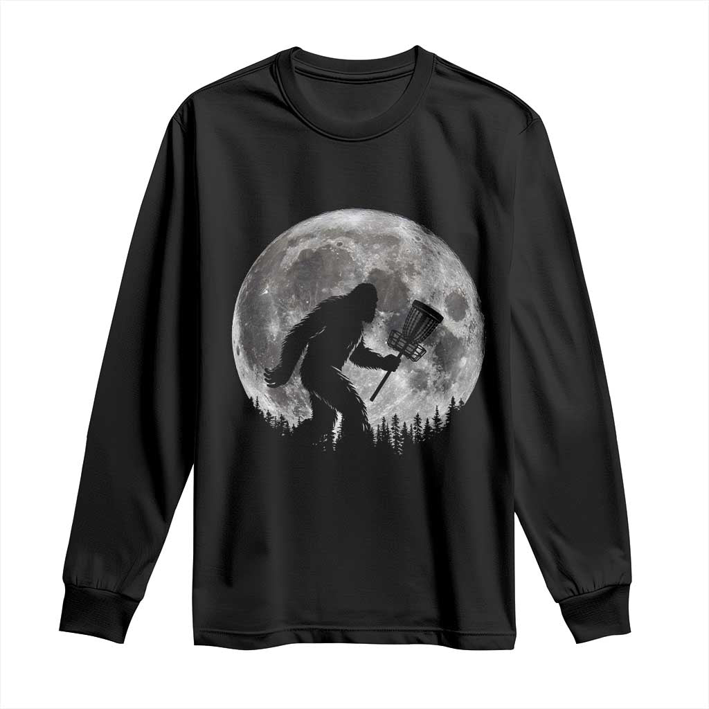 Disc Golf Bigfoot Long Sleeve Shirt Funny Cool Full Moon & Trees Sasquatch - Wonder Print Shop
