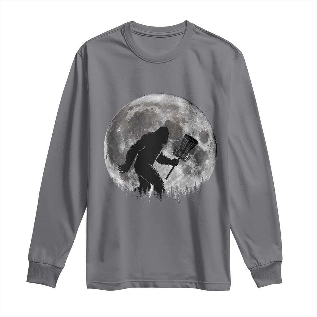 Disc Golf Bigfoot Long Sleeve Shirt Funny Cool Full Moon & Trees Sasquatch - Wonder Print Shop