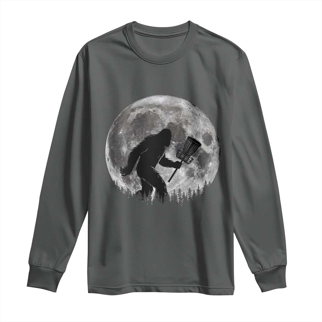 Disc Golf Bigfoot Long Sleeve Shirt Funny Cool Full Moon & Trees Sasquatch - Wonder Print Shop