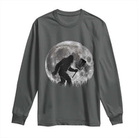 Disc Golf Bigfoot Long Sleeve Shirt Funny Cool Full Moon & Trees Sasquatch - Wonder Print Shop