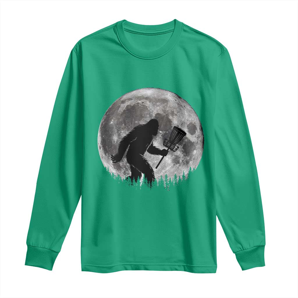 Disc Golf Bigfoot Long Sleeve Shirt Funny Cool Full Moon & Trees Sasquatch - Wonder Print Shop