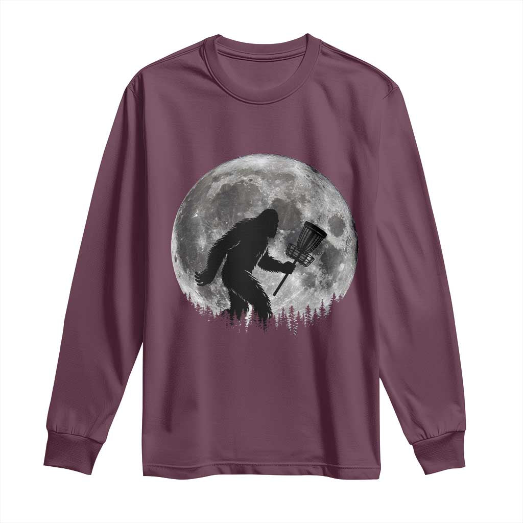 Disc Golf Bigfoot Long Sleeve Shirt Funny Cool Full Moon & Trees Sasquatch - Wonder Print Shop