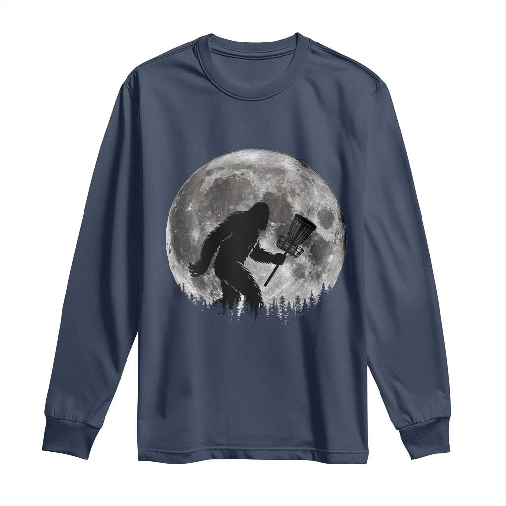 Disc Golf Bigfoot Long Sleeve Shirt Funny Cool Full Moon & Trees Sasquatch - Wonder Print Shop