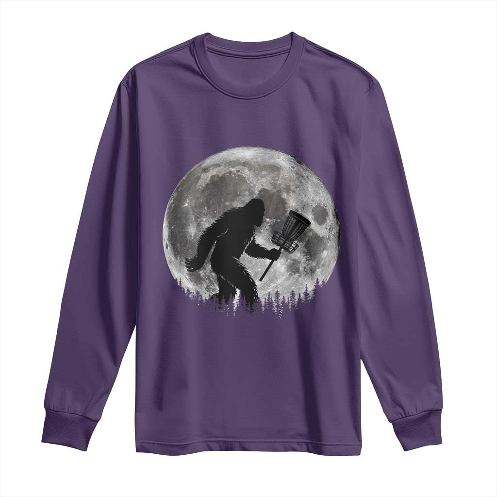 Disc Golf Bigfoot Long Sleeve Shirt Funny Cool Full Moon & Trees Sasquatch - Wonder Print Shop