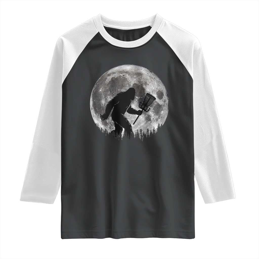 Disc Golf Bigfoot Raglan Shirt Funny Cool Full Moon & Trees Sasquatch - Wonder Print Shop