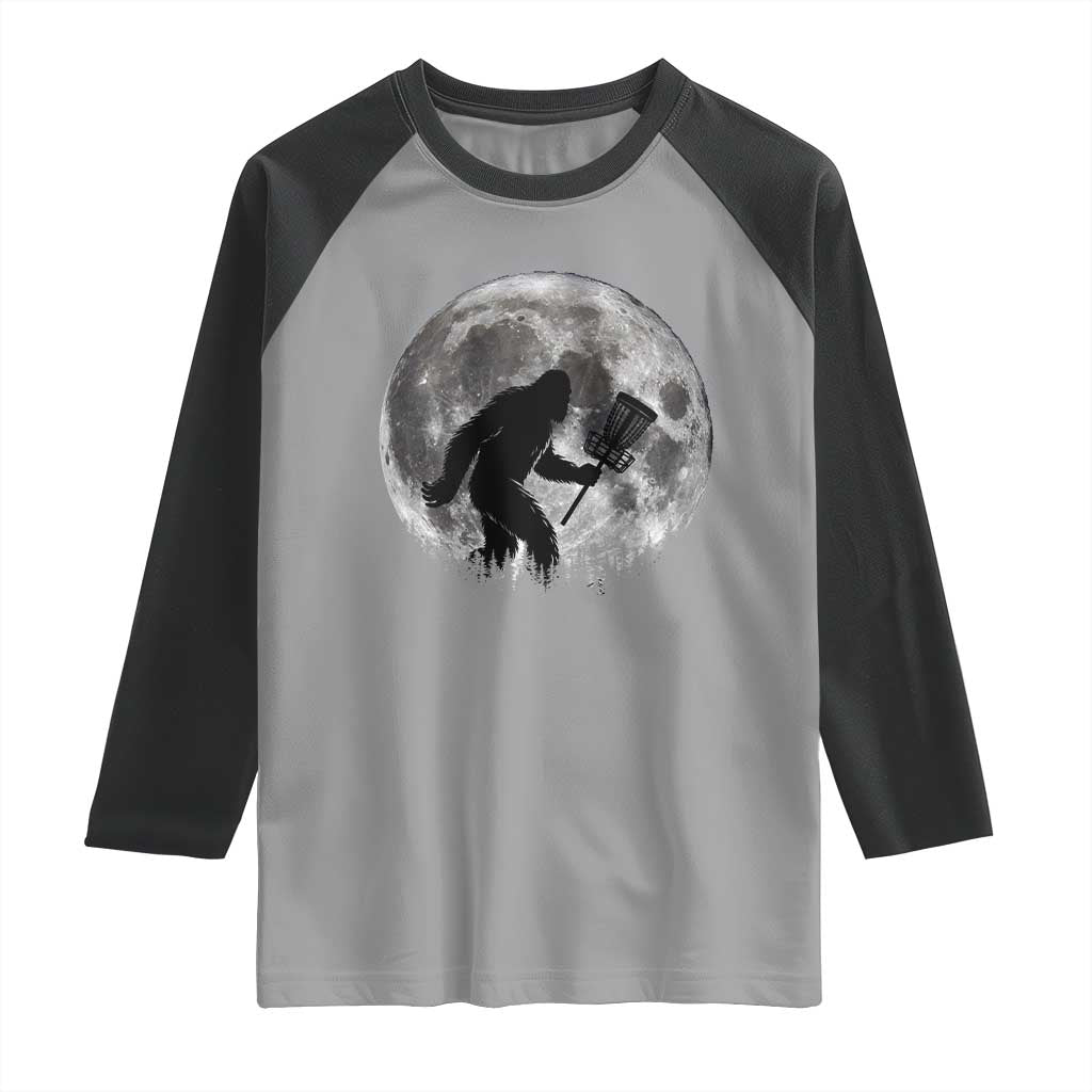 Disc Golf Bigfoot Raglan Shirt Funny Cool Full Moon & Trees Sasquatch - Wonder Print Shop