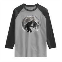 Disc Golf Bigfoot Raglan Shirt Funny Cool Full Moon & Trees Sasquatch - Wonder Print Shop
