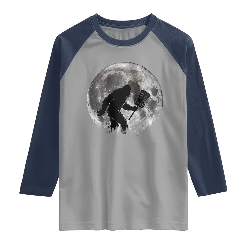 Disc Golf Bigfoot Raglan Shirt Funny Cool Full Moon & Trees Sasquatch - Wonder Print Shop