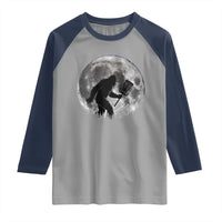 Disc Golf Bigfoot Raglan Shirt Funny Cool Full Moon & Trees Sasquatch - Wonder Print Shop