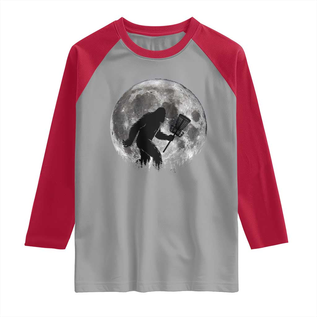 Disc Golf Bigfoot Raglan Shirt Funny Cool Full Moon & Trees Sasquatch - Wonder Print Shop