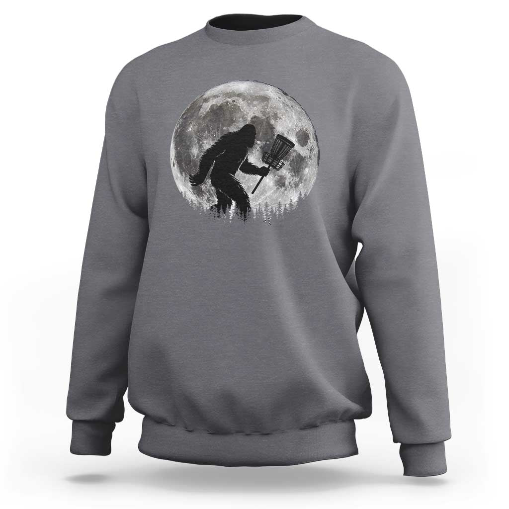 Disc Golf Bigfoot Sweatshirt Funny Cool Full Moon & Trees Sasquatch - Wonder Print Shop