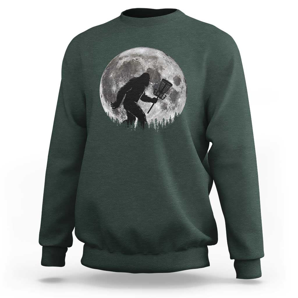 Disc Golf Bigfoot Sweatshirt Funny Cool Full Moon & Trees Sasquatch - Wonder Print Shop