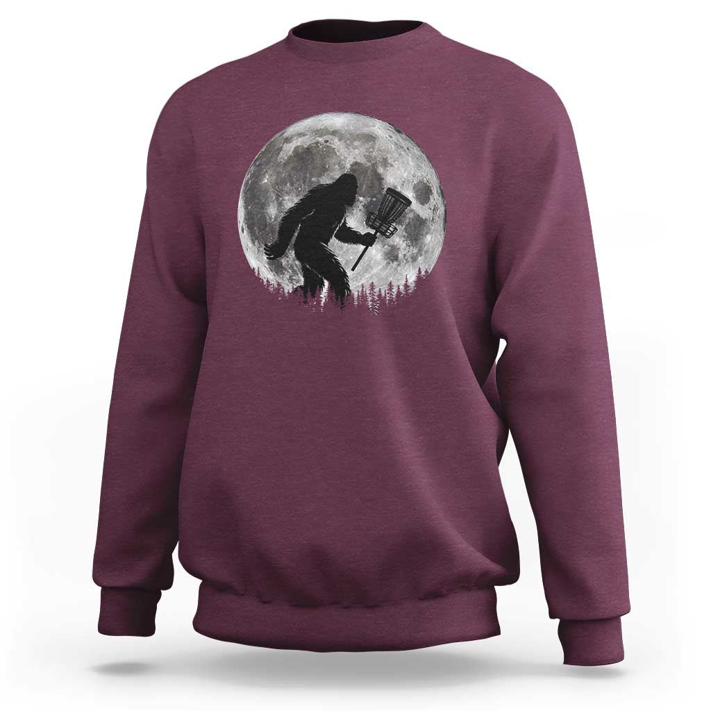 Disc Golf Bigfoot Sweatshirt Funny Cool Full Moon & Trees Sasquatch - Wonder Print Shop