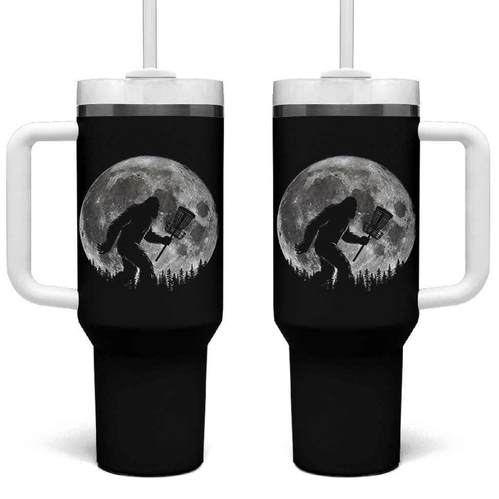 Disc Golf Bigfoot Tumbler With Handle Funny Cool Full Moon & Trees Sasquatch - Wonder Print Shop