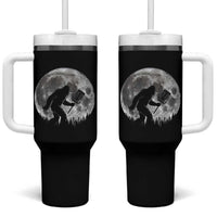 Disc Golf Bigfoot Tumbler With Handle Funny Cool Full Moon & Trees Sasquatch - Wonder Print Shop