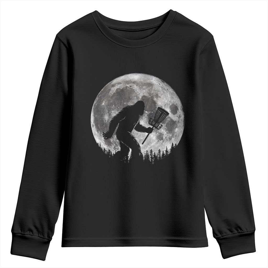 Disc Golf Bigfoot Youth Sweatshirt Funny Cool Full Moon & Trees Sasquatch - Wonder Print Shop