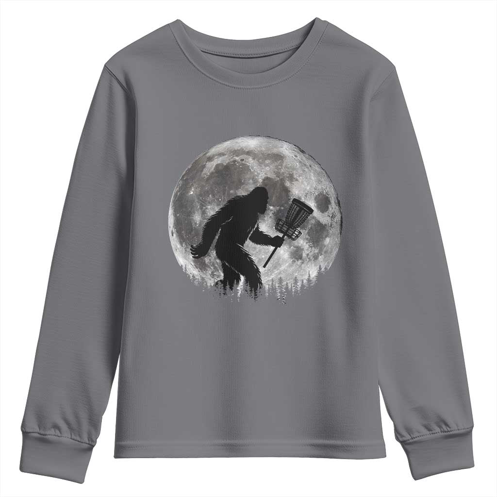 Disc Golf Bigfoot Youth Sweatshirt Funny Cool Full Moon & Trees Sasquatch - Wonder Print Shop