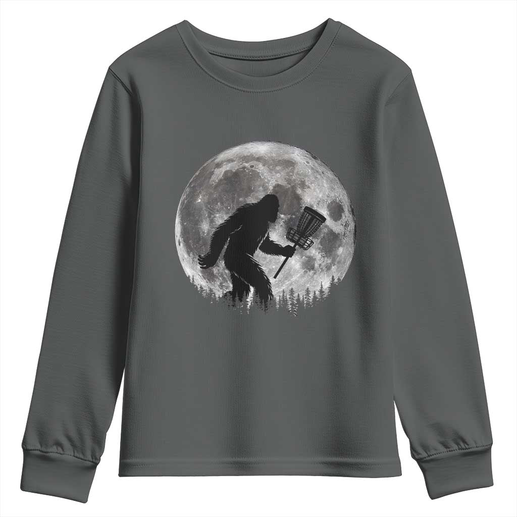 Disc Golf Bigfoot Youth Sweatshirt Funny Cool Full Moon & Trees Sasquatch - Wonder Print Shop