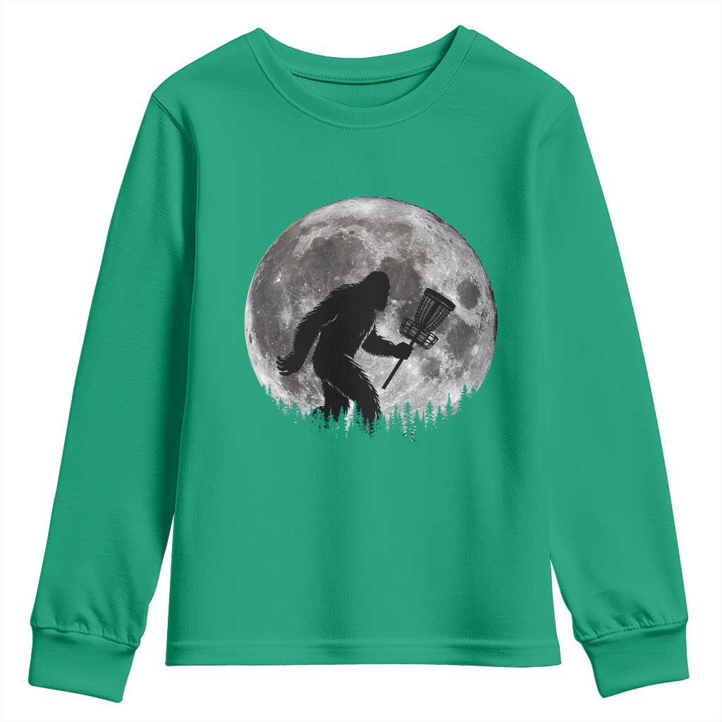 Disc Golf Bigfoot Youth Sweatshirt Funny Cool Full Moon & Trees Sasquatch - Wonder Print Shop