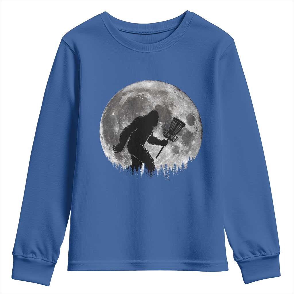 Disc Golf Bigfoot Youth Sweatshirt Funny Cool Full Moon & Trees Sasquatch - Wonder Print Shop