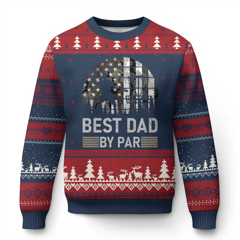 Disc Golf Best Dad By Par Ugly Christmas Sweater Funny Sports Golfer Frisbee Camo American Flag - Wonder Print Shop