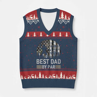 Disc Golf Best Dad By Par V-Neck Knit Sweater Vest Funny Sports Golfer Frisbee Camo American Flag - Wonder Print Shop