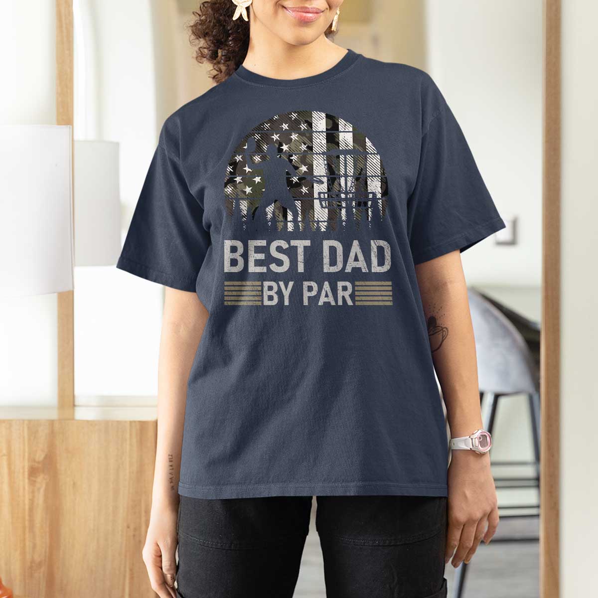 Disc Golf Best Dad By Par T Shirt For Women Funny Sports Golfer Frisbee Camo American Flag - Wonder Print Shop