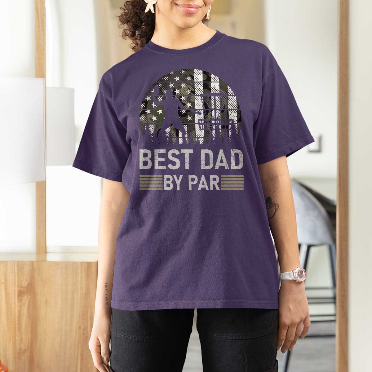 Disc Golf Best Dad By Par T Shirt For Women Funny Sports Golfer Frisbee Camo American Flag - Wonder Print Shop