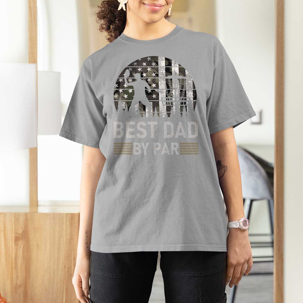 Disc Golf Best Dad By Par T Shirt For Women Funny Sports Golfer Frisbee Camo American Flag - Wonder Print Shop