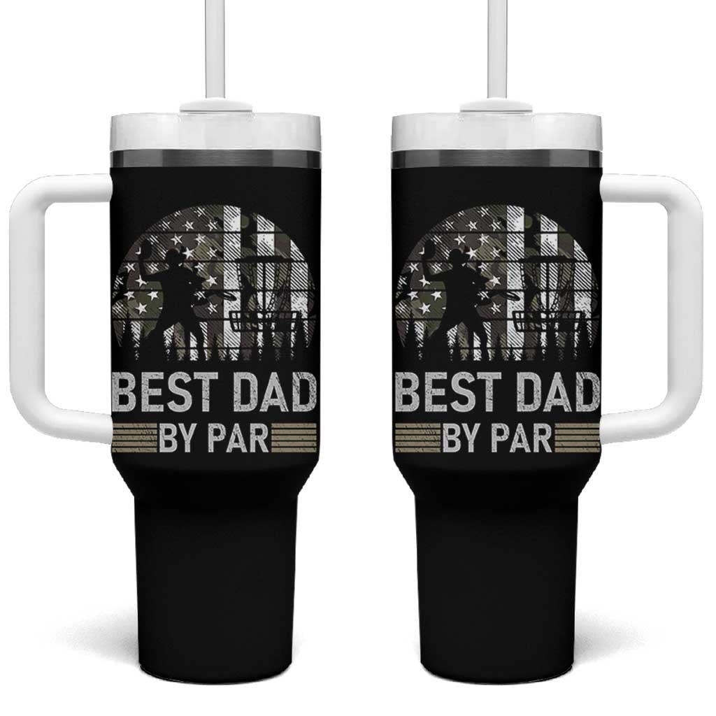 Disc Golf Best Dad By Par Tumbler With Handle Funny Sports Golfer Frisbee Camo American Flag - Wonder Print Shop
