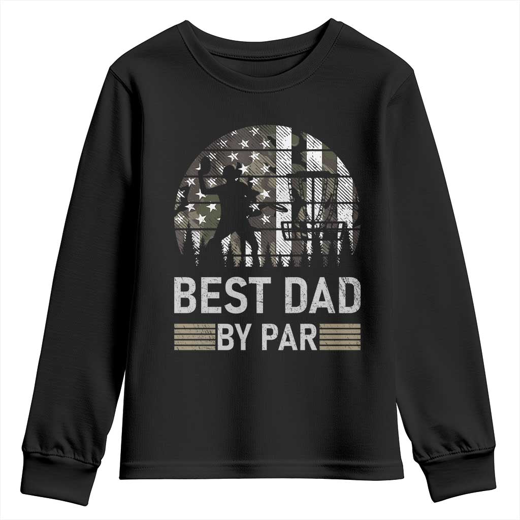 Disc Golf Best Dad By Par Youth Sweatshirt Funny Sports Golfer Frisbee Camo American Flag - Wonder Print Shop