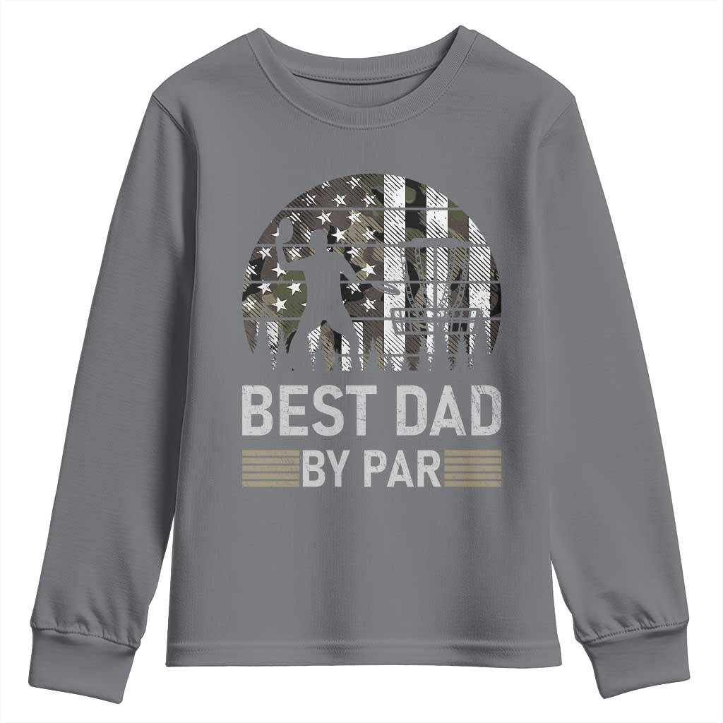Disc Golf Best Dad By Par Youth Sweatshirt Funny Sports Golfer Frisbee Camo American Flag - Wonder Print Shop