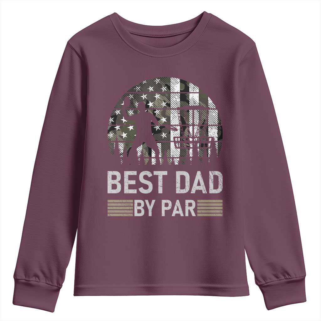 Disc Golf Best Dad By Par Youth Sweatshirt Funny Sports Golfer Frisbee Camo American Flag - Wonder Print Shop