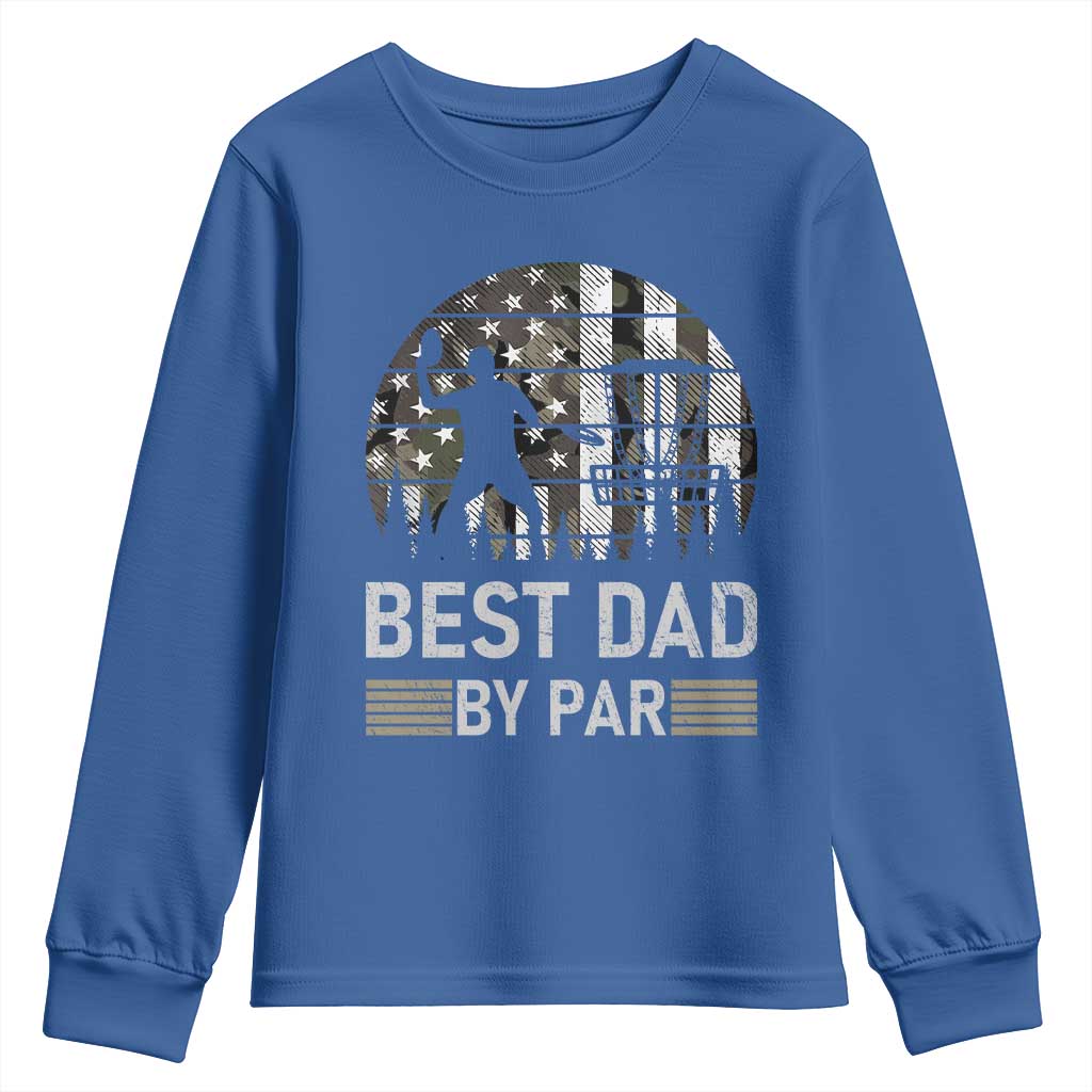 Disc Golf Best Dad By Par Youth Sweatshirt Funny Sports Golfer Frisbee Camo American Flag - Wonder Print Shop