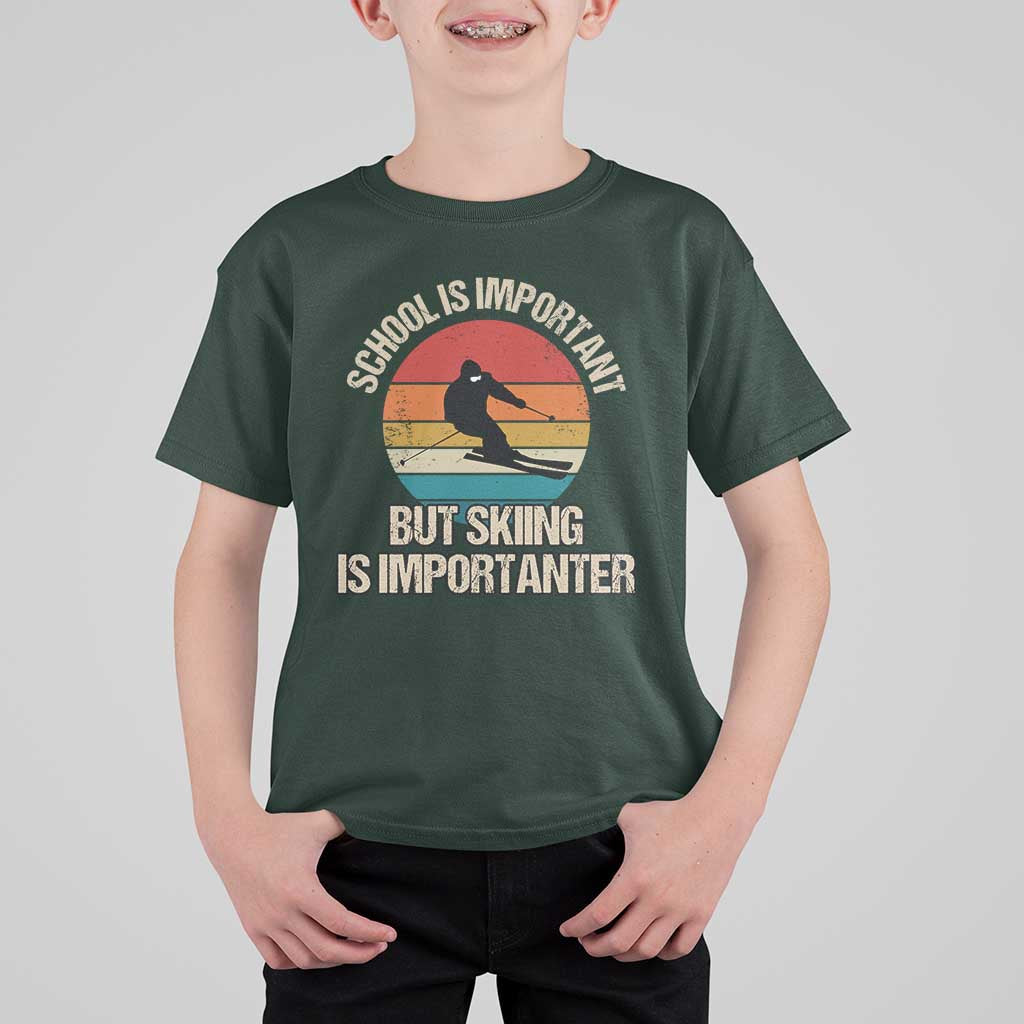 Skiing T Shirt For Kid School Is Important But Skiing Is Importanter Ski Funny Gift - Wonder Print Shop