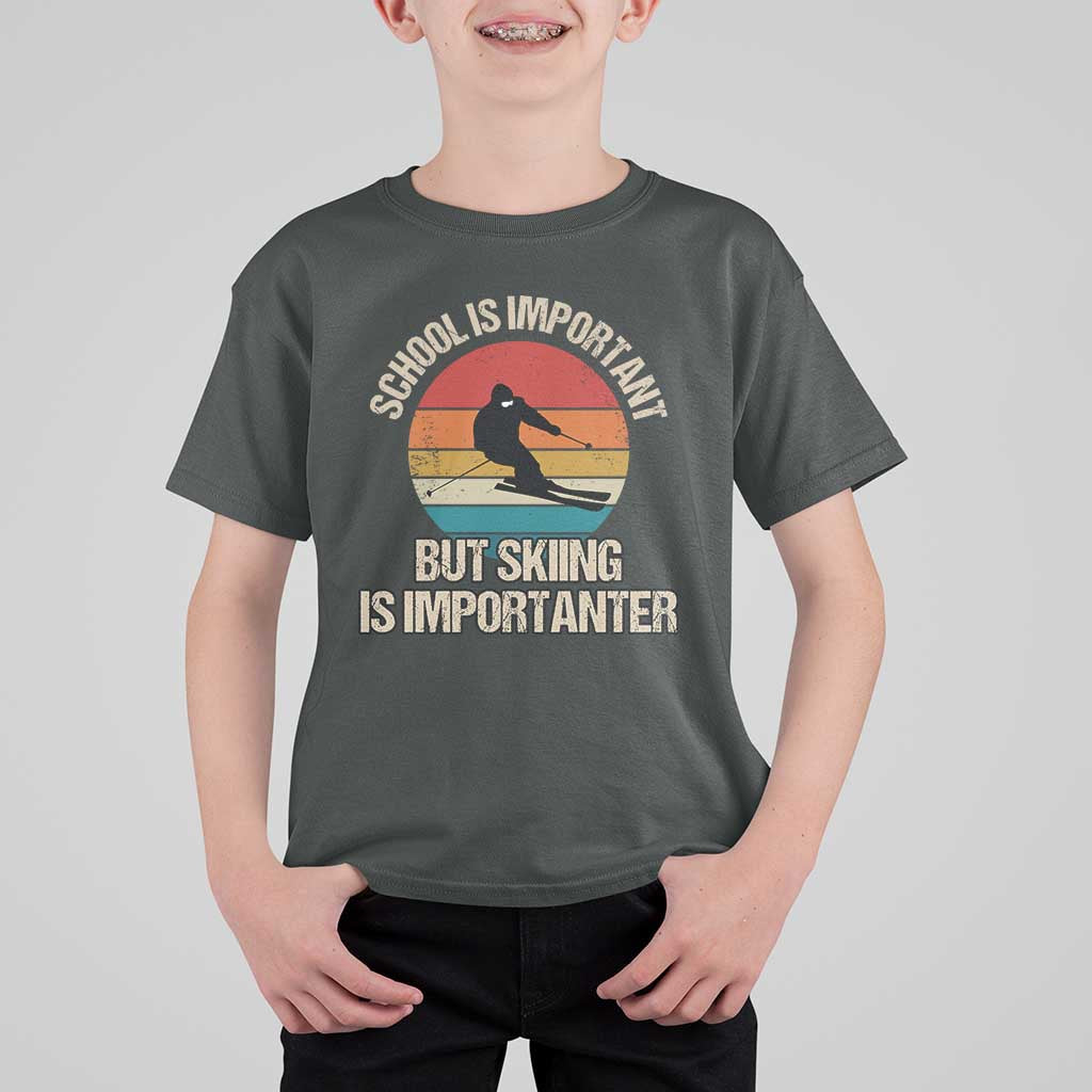 Skiing T Shirt For Kid School Is Important But Skiing Is Importanter Ski Funny Gift - Wonder Print Shop