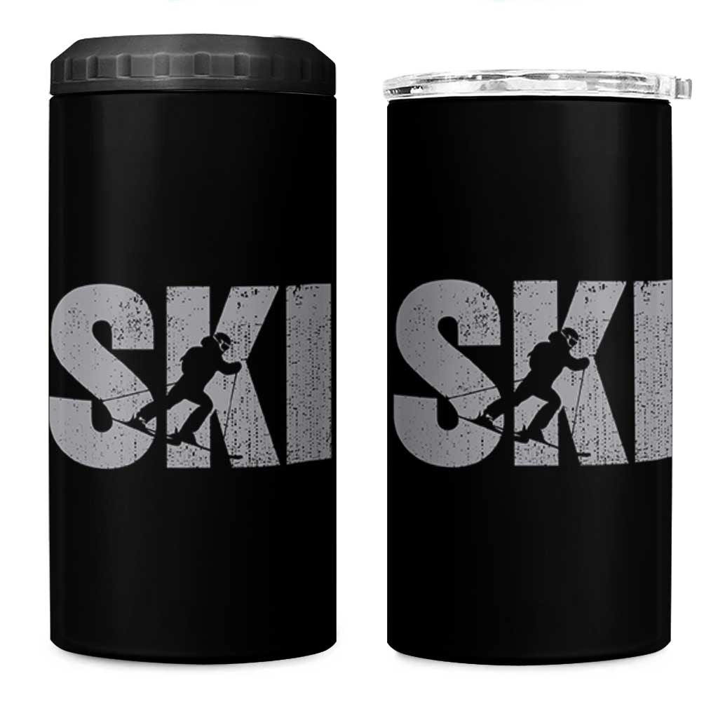 Cool Distressed Skiing 4 in 1 Can Cooler Tumbler for Skiers