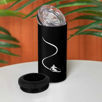 Skiing 4 in 1 Can Cooler Tumbler Skier With Tracks In Deep Powder Snow Freeride Gift