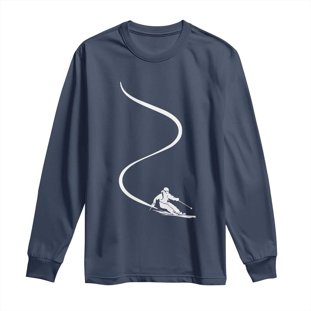 Skiing Long Sleeve Shirt Skier With Tracks In Deep Powder Snow Freeride Gift