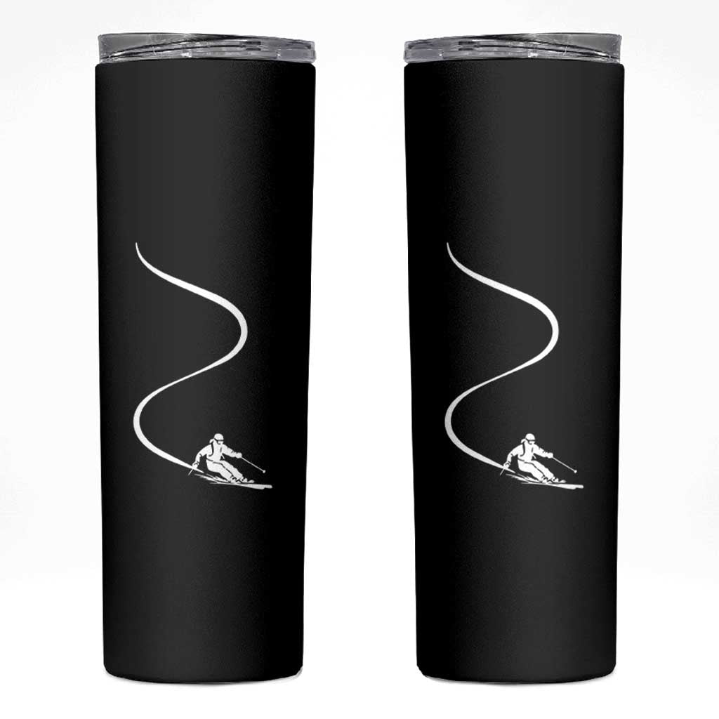 Skiing Skinny Tumbler Skier With Tracks In Deep Powder Snow Freeride Gift